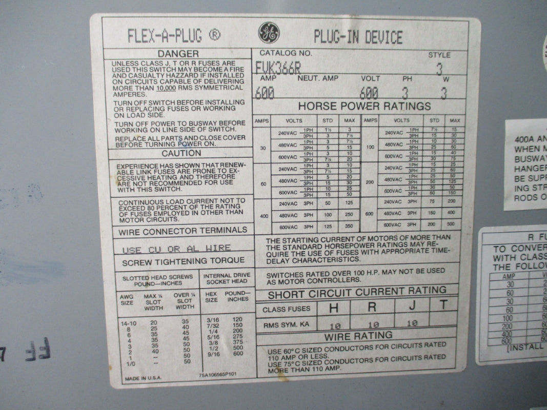 GENERAL ELECTRIC FVK366R 600A 600V NSNP