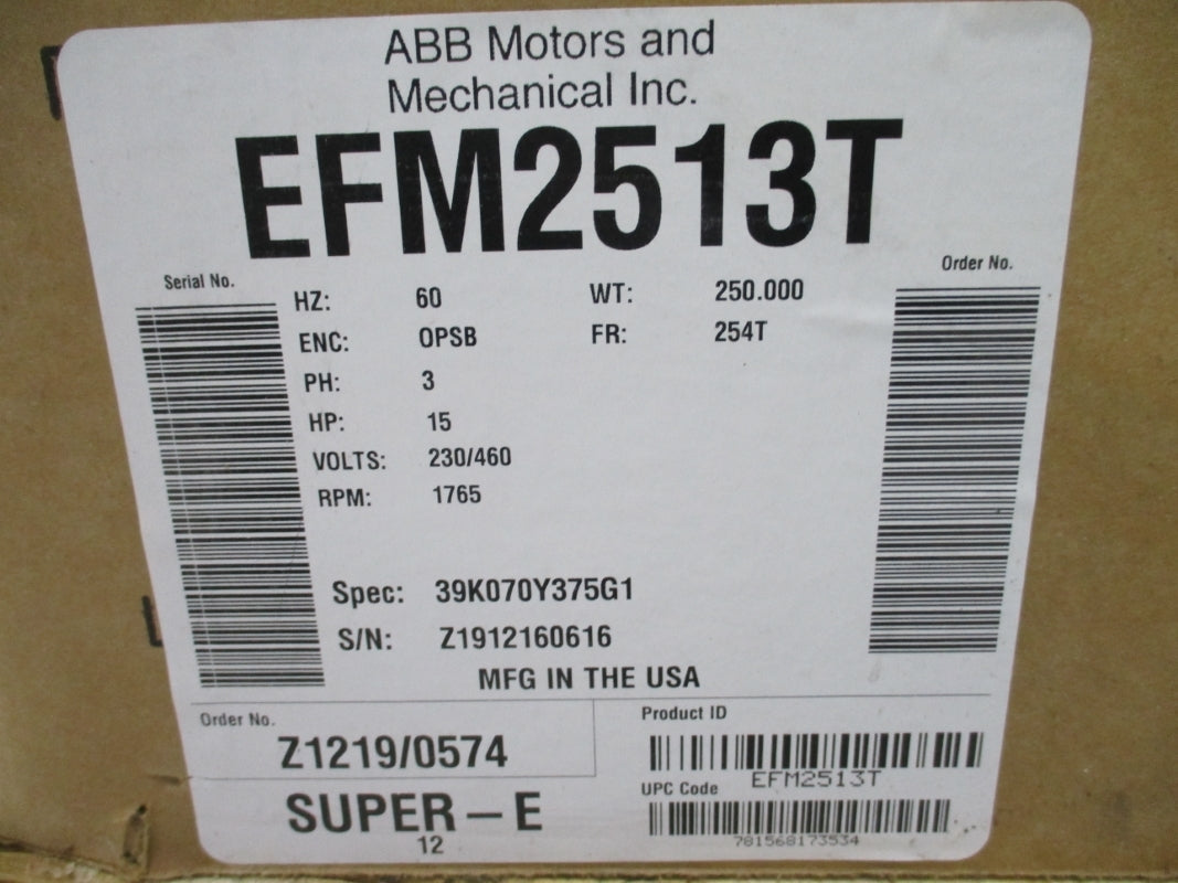 BALDOR EFM2513T 39K070Y375G1 230/460V NSMP