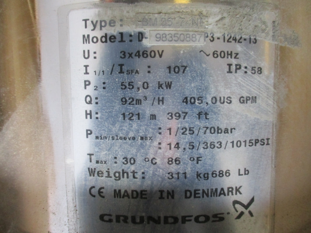 GRUNDFOS D-98350887P3-1242-13 BM95-7-NL 460V 1015PSI NSMP