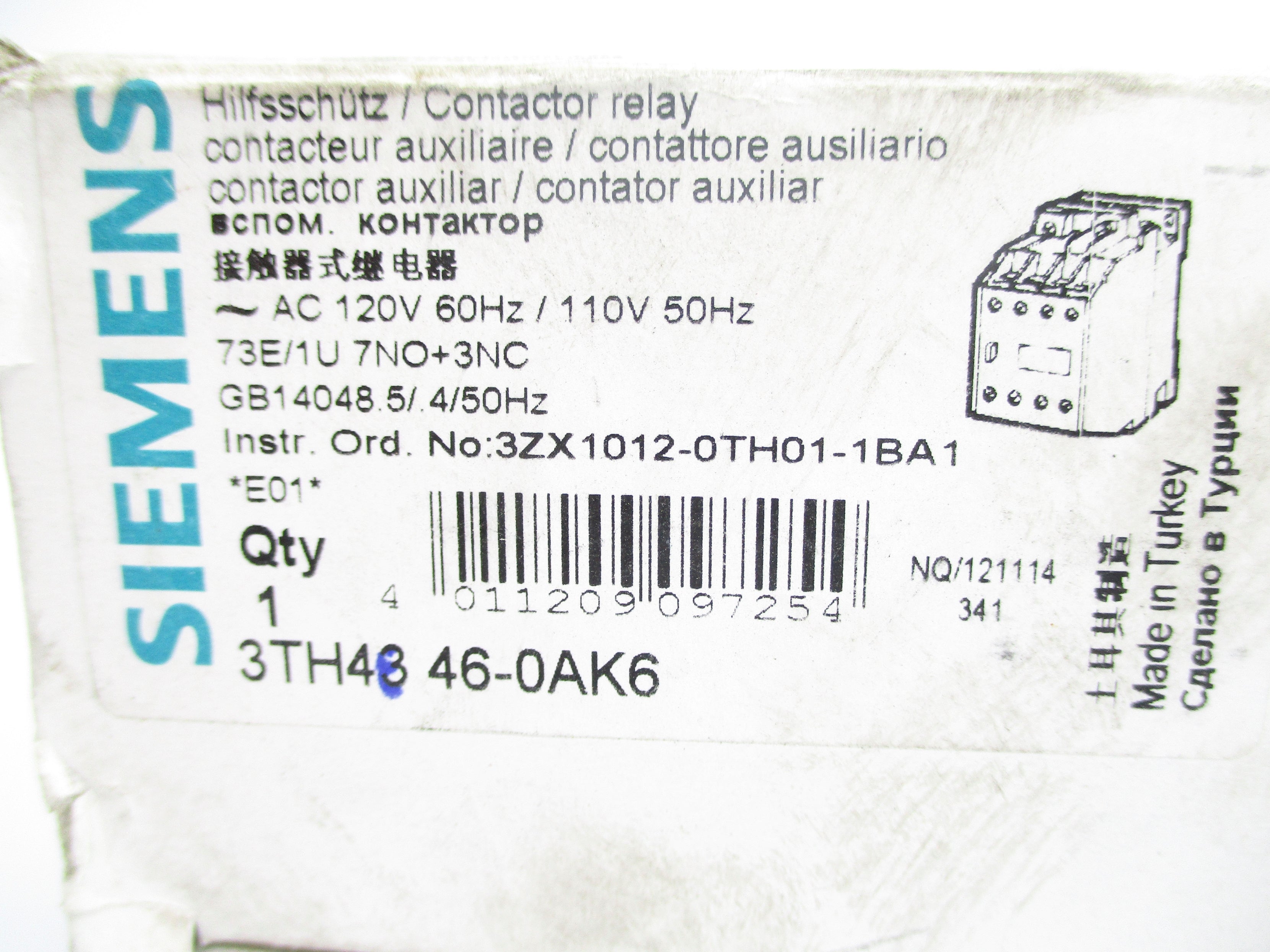 SIEMENS 3TH4346-0AK6 110/120VAC NSMP