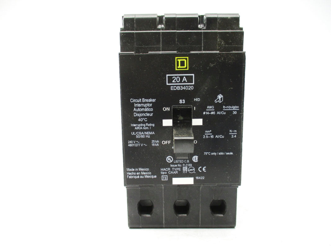 SQUARE D EDB34020 277V 20A NSMP