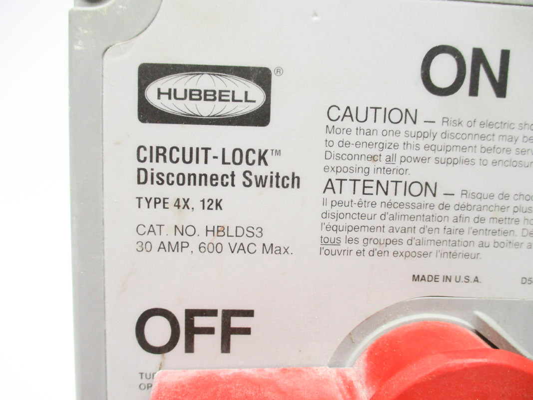 HUBBELL HBLDS3 600VAC 30A UNMP