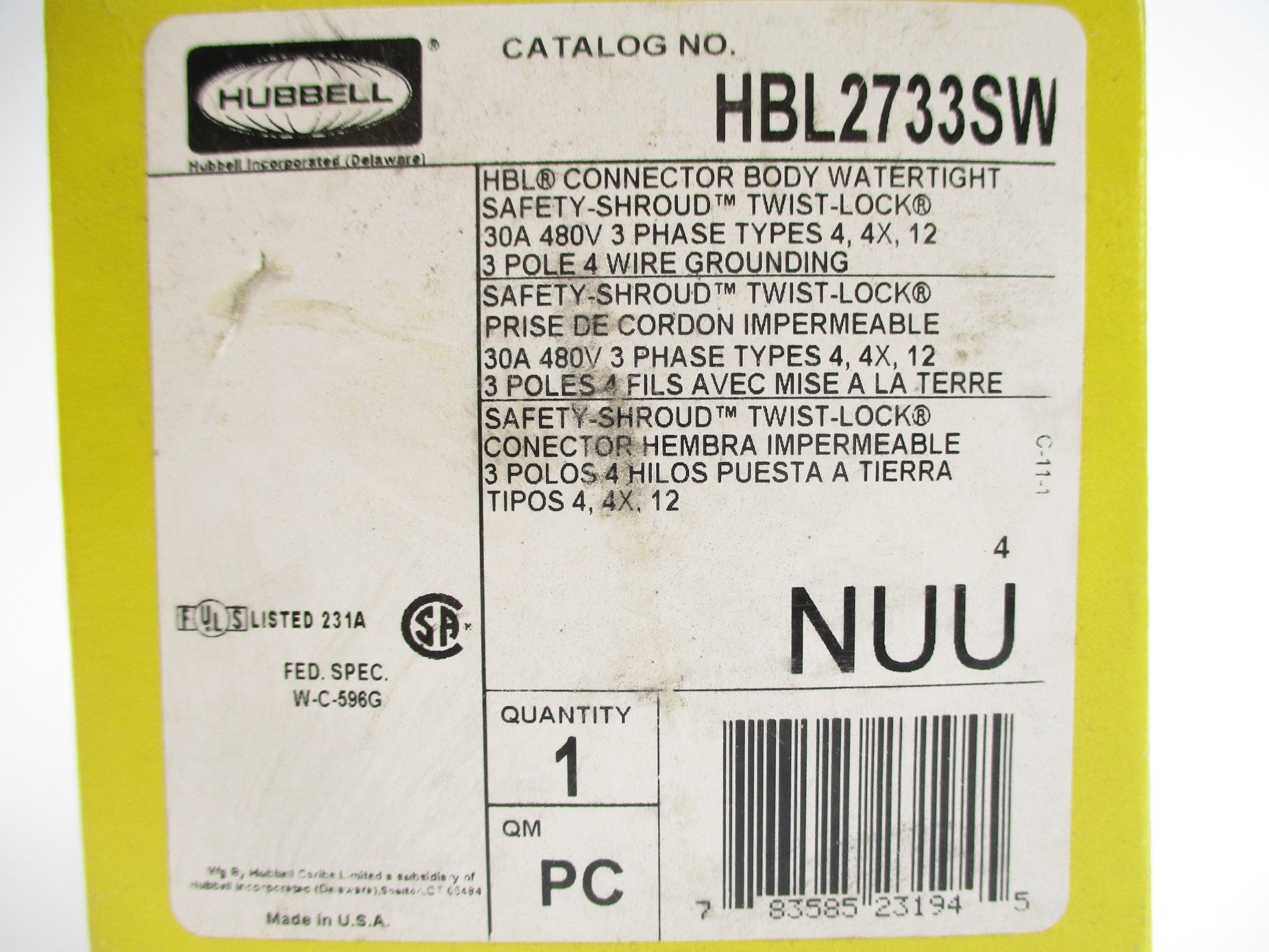 HUBBELL HBL2733SW 480V 30A NSMP