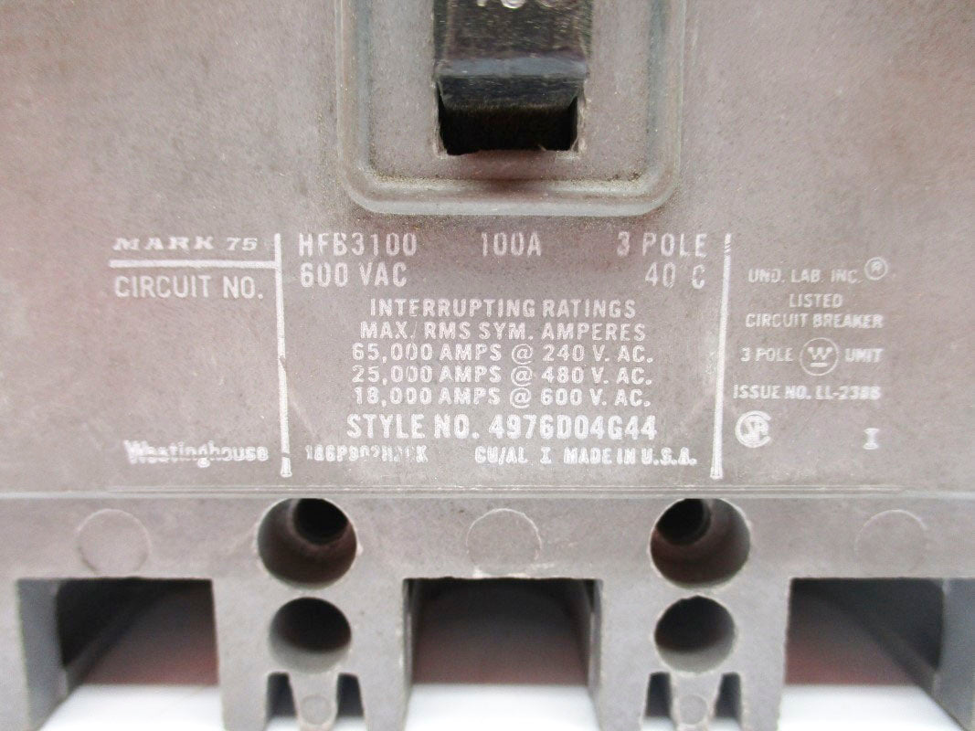 WESTINGHOUSE HFB3100 600VAC 100A UNMP