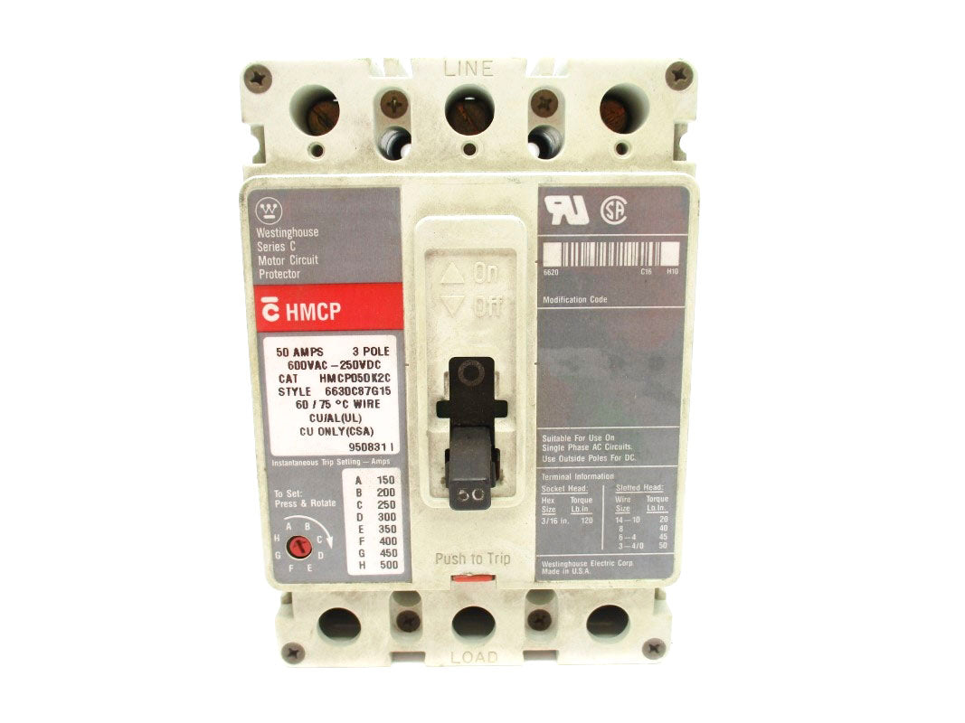WESTINGHOUSE HMCP050K2C 6630C97G15 SER. C 600VAC 50A UNMP
