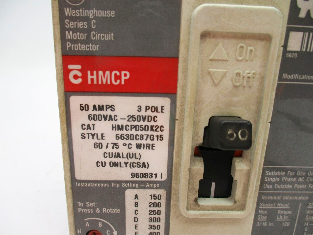 WESTINGHOUSE HMCP050K2C 6630C97G15 SER. C 600VAC 50A UNMP