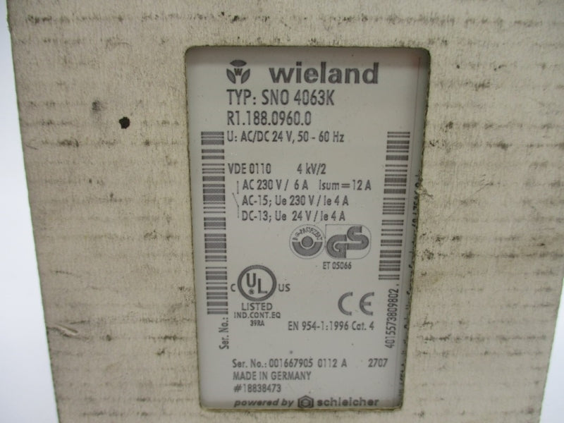 WIELAND R1.188.0960.0 SNO4063K 24VAC/DC 12A NSMP