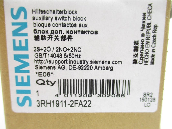 SIEMENS 3RH1911-2FA22 240V 10A NSMP