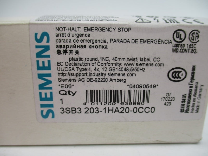 SIEMENS 3SB3203-1HA20-0CC0 NSMP