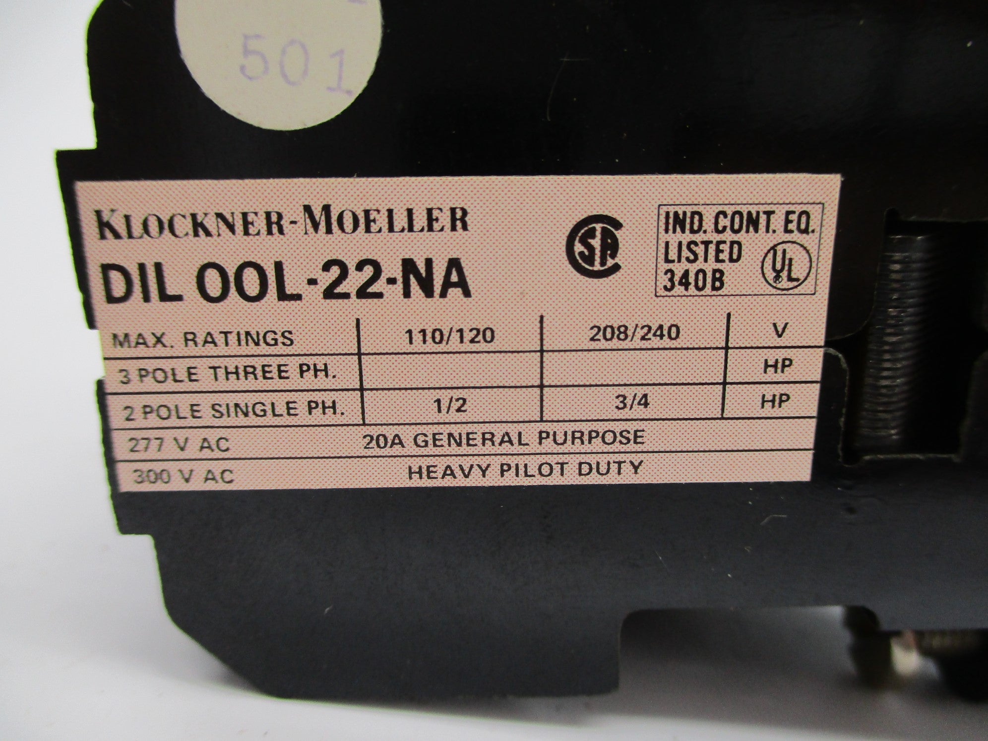 KLOCKNER MOELLER DIL00L-22-NA 115V 20A NSNP