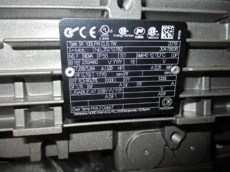 NORD DRIVE SYSTEMS 9032.1SCP-100LP/4CUS W/ SK100LP/4CUSTW 230/460V 7.68/3.84A NSMP