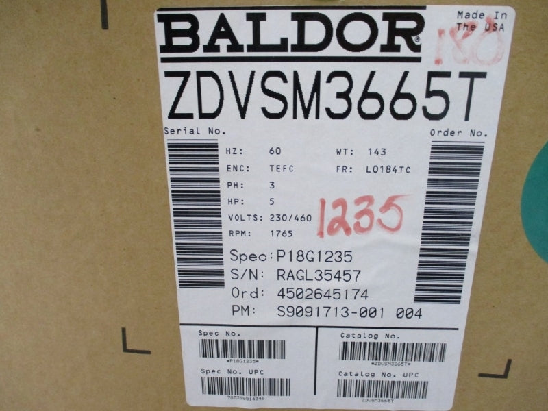 BALDOR ZDVSM3665T 230/460V NSMP