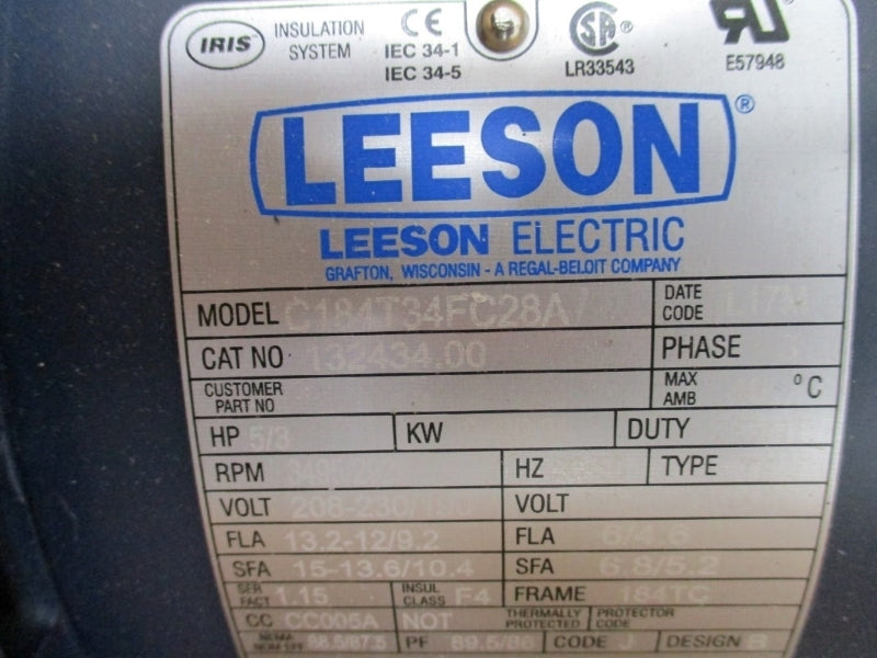 LEESON C184T34FC28A 132434.00 208-230/190&460/380V 13.2-12/9.2A NSMP
