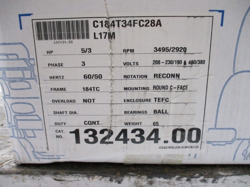 LEESON C184T34FC28A 132434.00 208-230/190&460/380V 13.2-12/9.2A NSMP