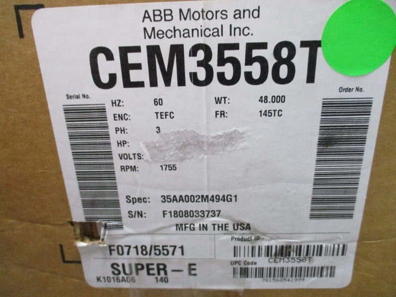 BALDOR CEM3558T 35AA002M494G1 208-230/460V 6-5.8/2.9A NSMP