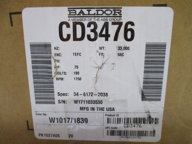 BALDOR CD3476 180V 3.9A NSMP