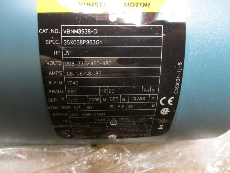 BALDOR VBNM3538-D 208-230/460-480V 1.8-1.6/.8-.85A NSMP