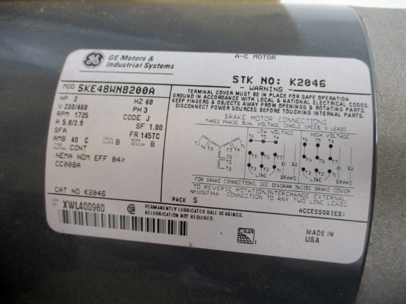 GENERAL ELECTRIC 5KE48WN8200A 230/460V 5.8/2.9A NSMP