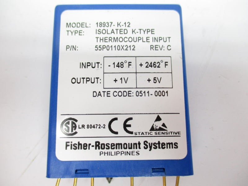 FISHER ROSEMOUNT SYSTEMS 55P0110X212 18937-K-12 1-5V -148'F/2462'F NSNP
