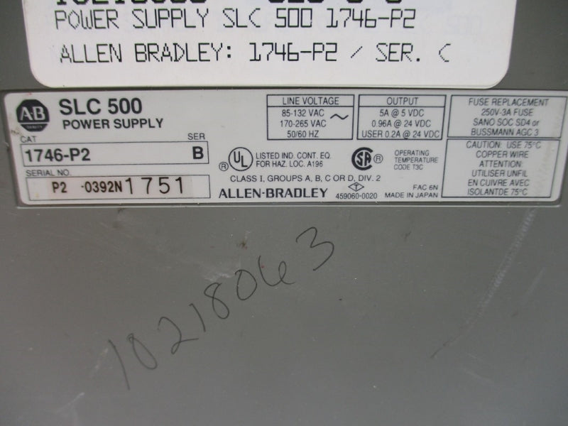 ALLEN BRADLEY 1746-P2 SER. B 170-265VAC UNMP