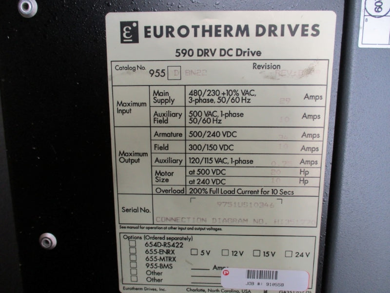 EUROTHERM DRIVES 955D82500N22 480VAC 29A NSMP