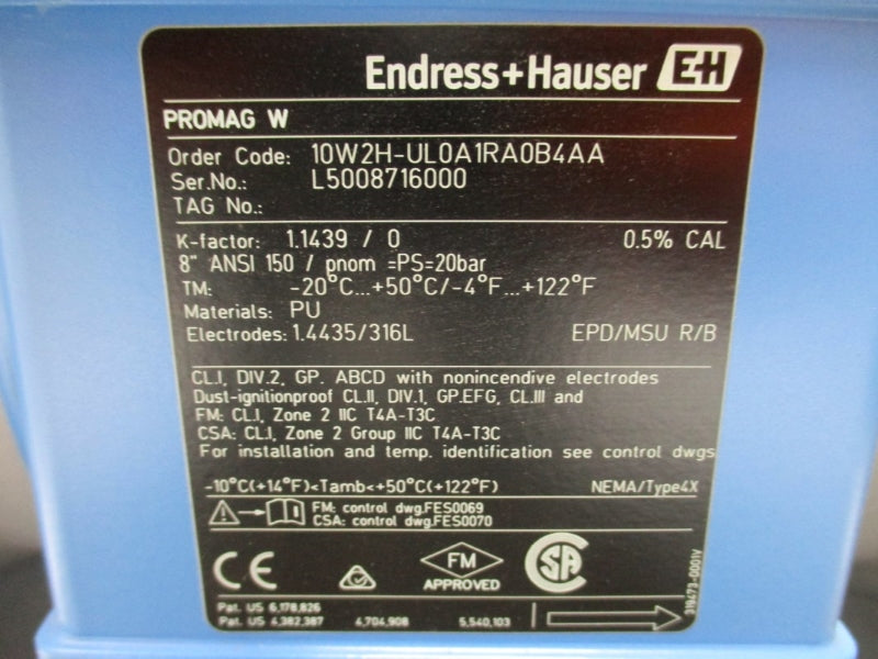 ENDRESS+HAUSER 10W2H-UL0A1RA0B4AA 85-250VAC 140'F 8" NSNP