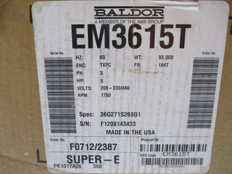 BALDOR EM3615T 208-230/460V 13.9-13.4/6.7A NSMP