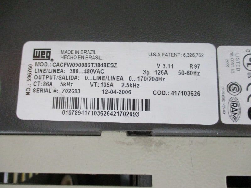 WEG CACFW090086T3848ESZ 380-480VAC 126A NSNP