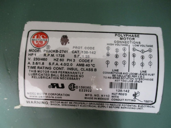 TACO 138C3E26.15 W/ US MOTORS P63CKB-2741 138-142 230/460V 3.6/1.8A NSMP