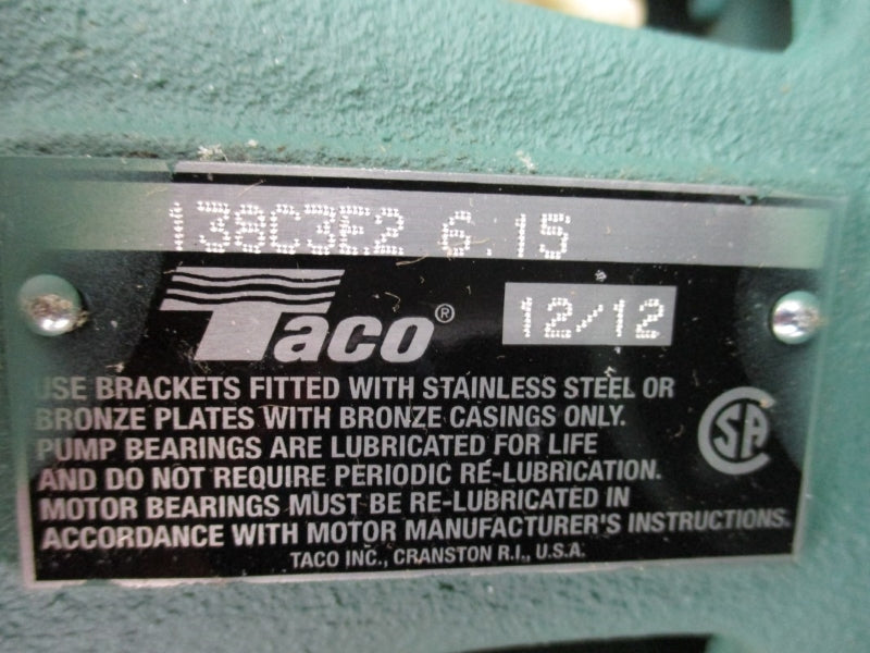 TACO 138C3E26.15 W/ US MOTORS P63CKB-2741 138-142 230/460V 3.6/1.8A NSMP