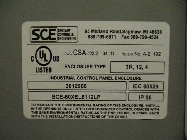 SAGINAW CONTROL & ENGINEERING SCE-60XEL6112LP NSNP