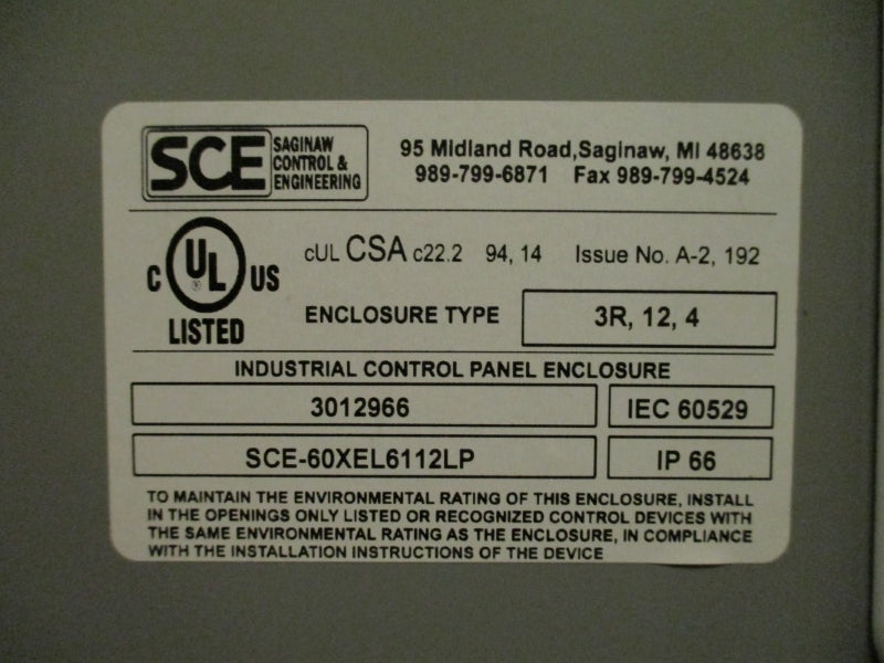 SAGINAW CONTROL & ENGINEERING SCE-60XEL6112LP NSNP