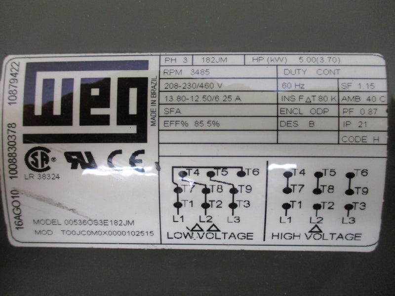 PUMP SOLUTIONS MODEL 17 3040K309 W/ WEG 00536OS3E182JM 208-230/460V 13.80-12.50/6.25A NSNP