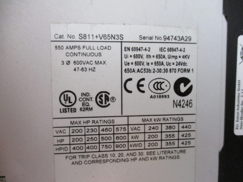 EATON S811+V65N3S 600VAC 650A NSNP