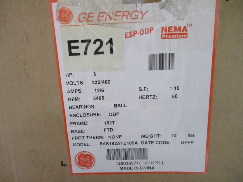GENERAL ELECTRIC E721 5KS182ATE105A 230/460V 12/6A NSMP