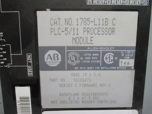 ALLEN BRADLEY 1785-L11B SER. C F/W K 5VDC 2.3A (NO KEY) UNMP