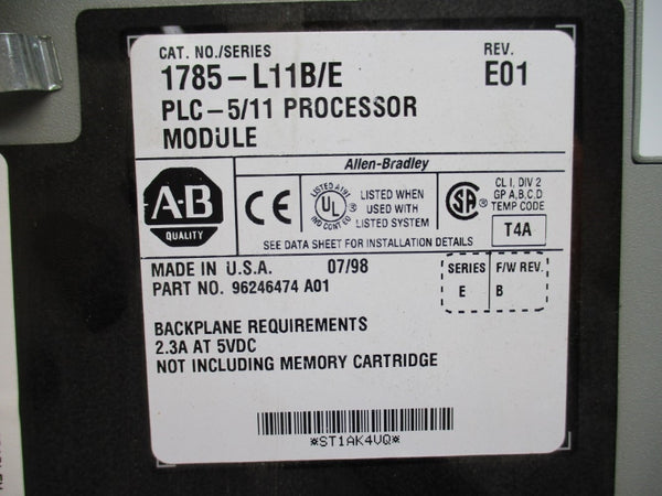 ALLEN BRADLEY 1785-L11B SER. E F/W B 5VDC 2.3A (NO KEY) UNMP