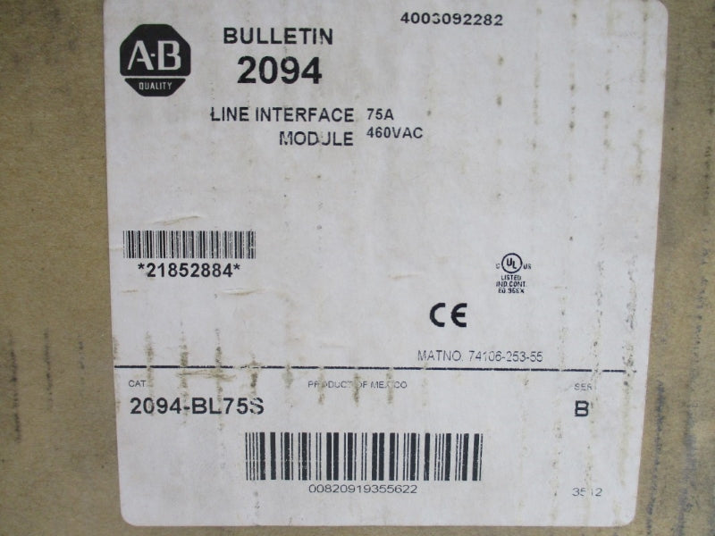 ALLEN BRADLEY 2094-BL75S SER. B 480VAC 75A NSFS
