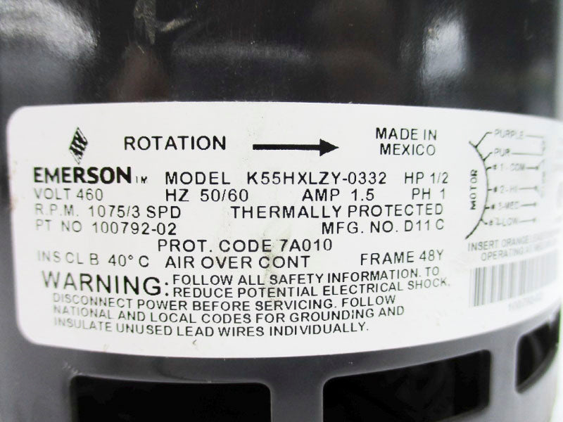 EMERSON K55HXLZY-0332 100792-02 460V 1.5A UNMP