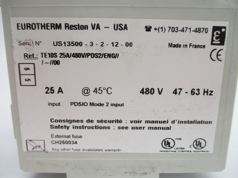 EUROTHERM TE10S25A/480V/PDS2/ENG///-//00 480V 25A UNMP