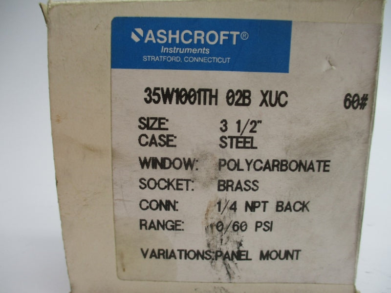ASHCROFT 35W1001TH02BXUC60# 0/60PSI 3-1/2" NSMP