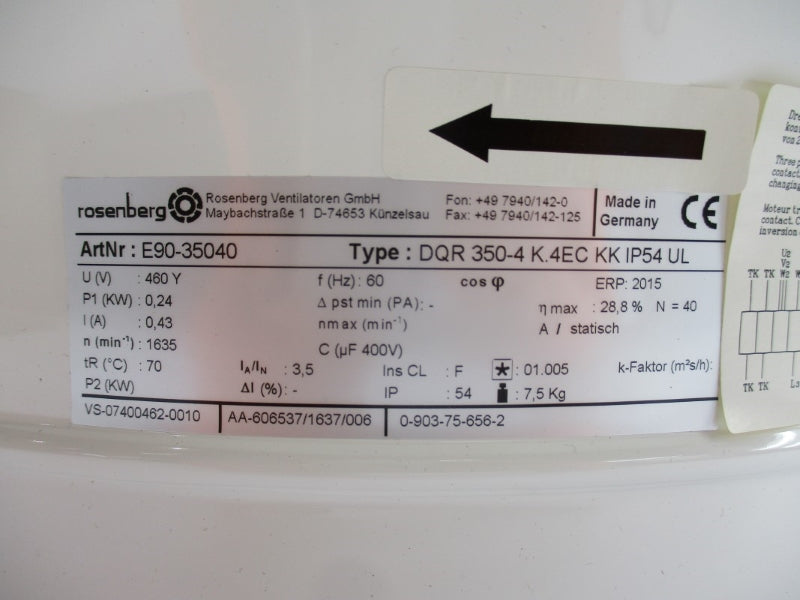 ROSENBERG E90-35040 DQR350-4K.4ECKKIP54UL 460V 0.43A NSMP