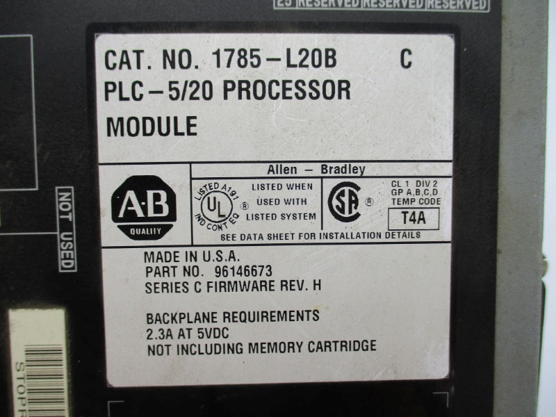 ALLEN BRADLEY 1785-L20B SER. C F/W H 5VDC 2.3A UNMP