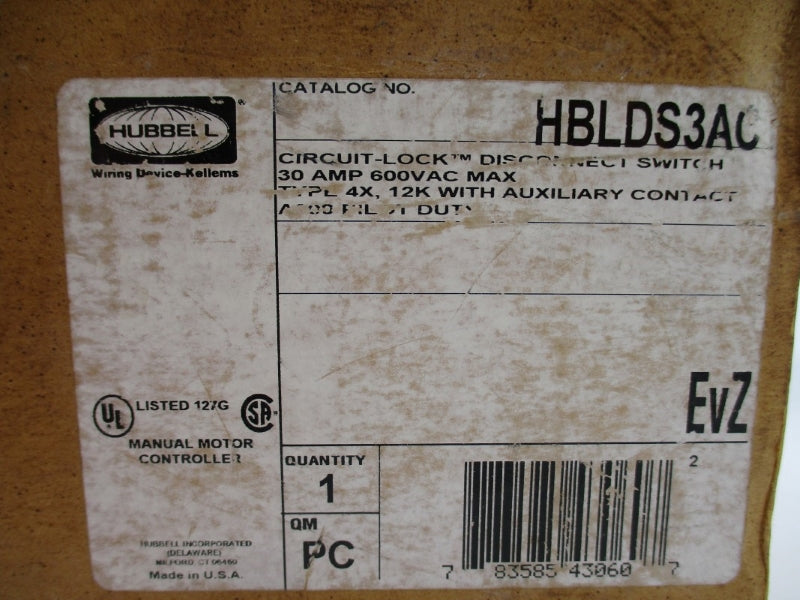 HUBBELL HBLDS3AC 600VAC 30A NSMP