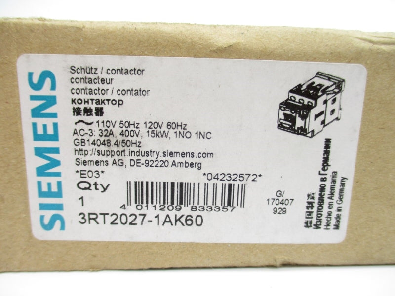 SIEMENS 3RT2027-1AK60 110/120V 32A NSMP