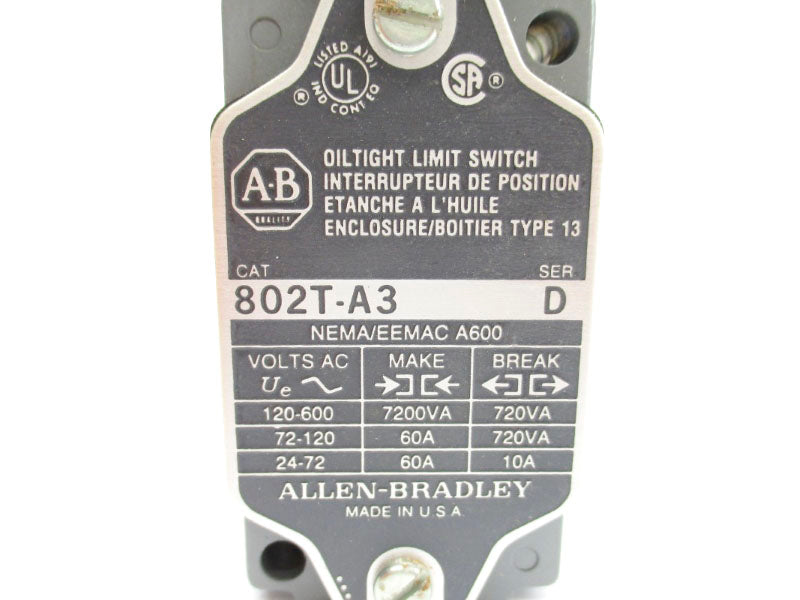 ALLEN BRADLEY 802T-A3 SER. D 120-600VAC 60A (WH) NSMP