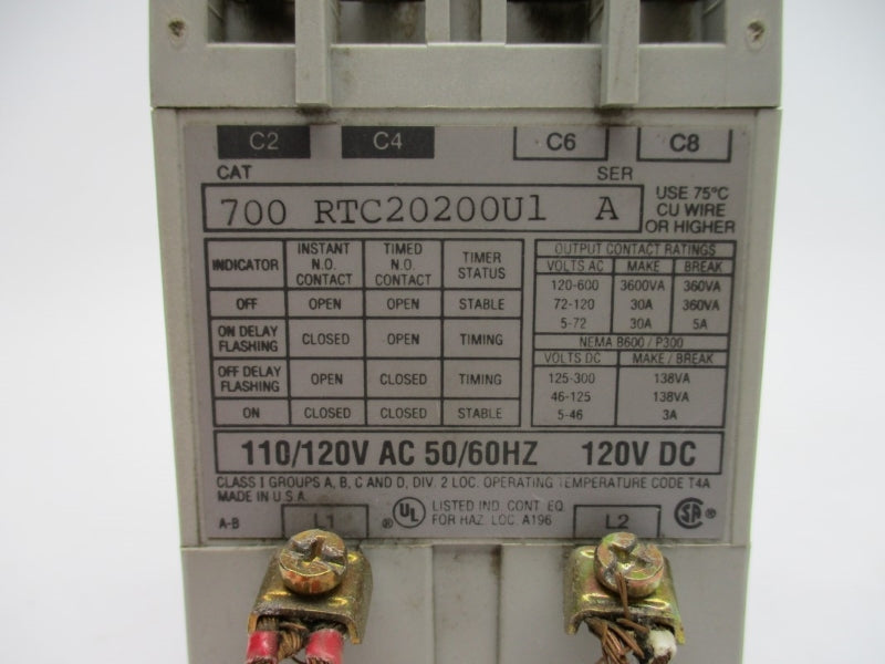 ALLEN BRADLEY 700RTC20200U1 SER. A 110/120VAC 30A UNMP