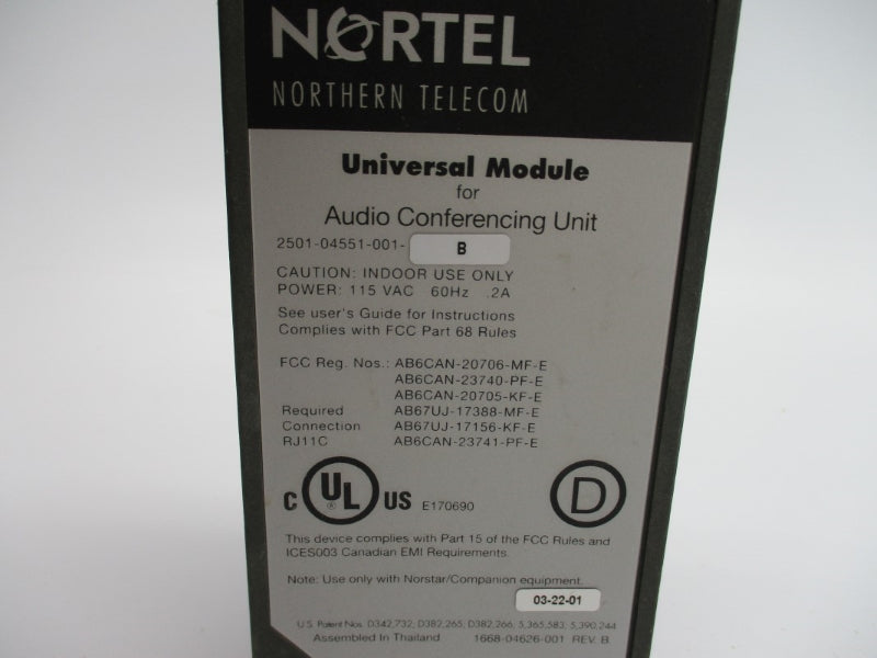 NORTEL 2501-04551-001-B 115VAC 2A UNMP