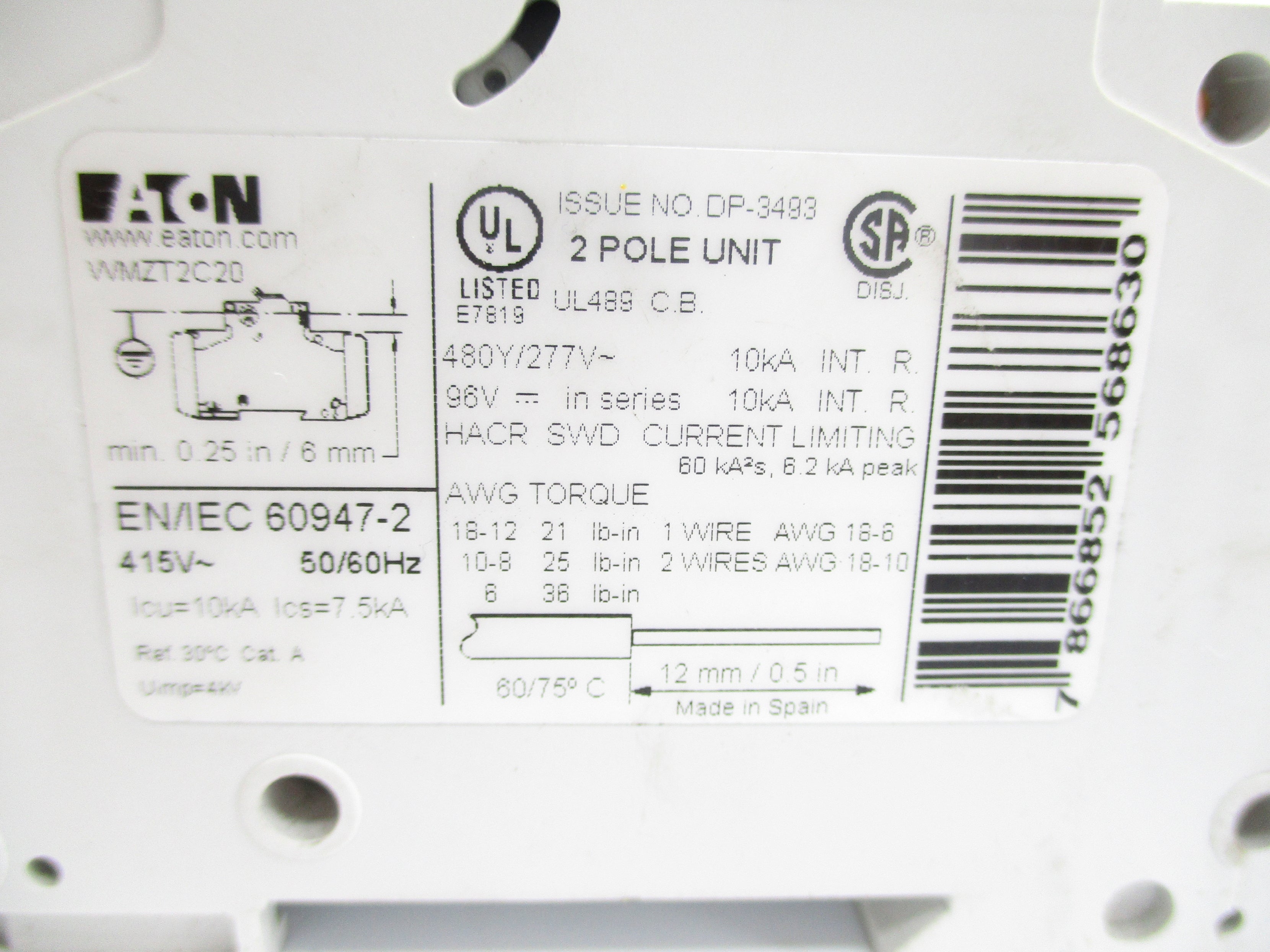 EATON WMZT2C20 20A 277V NSNP