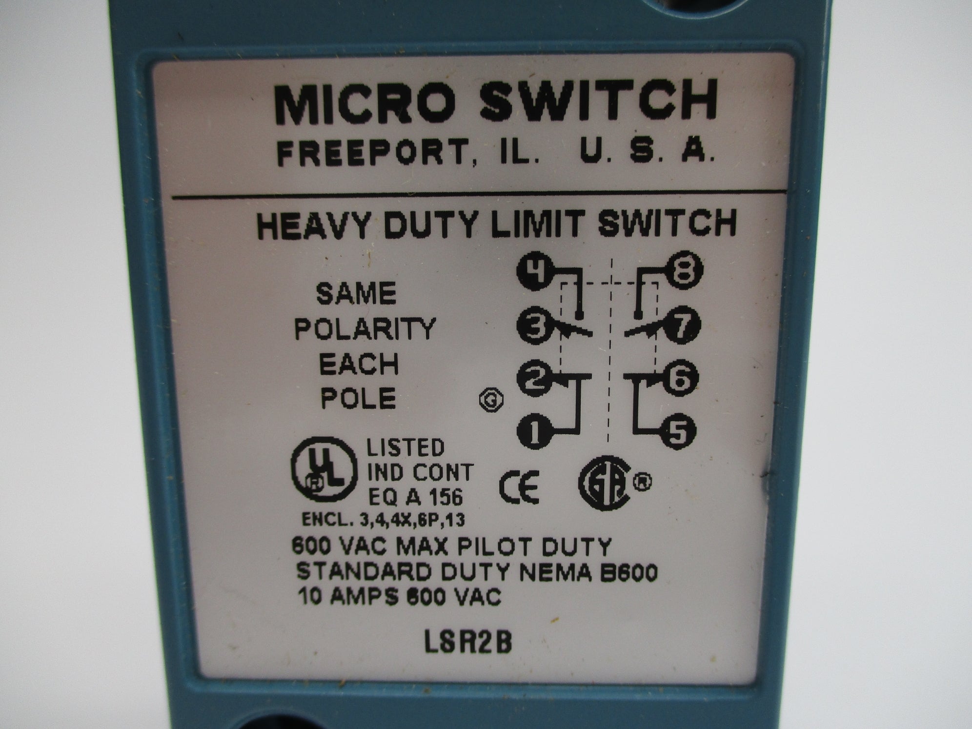 MICRO SWITCH LSR2B 600VAC 10A NSNP